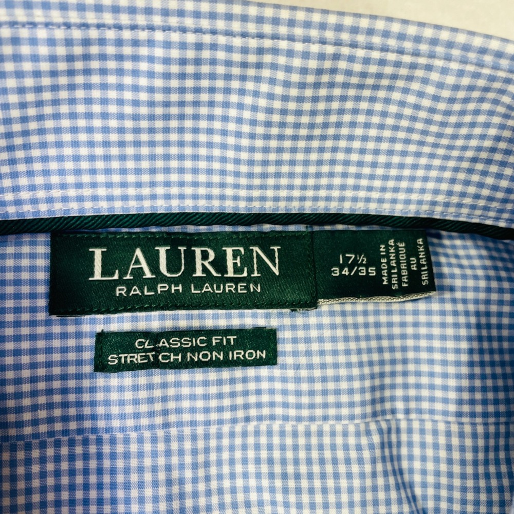 NWT Lauren Ralph Lauren Men Ultraflex Dress Shirt Blue Gingham Non-Iron 17.5 - Picture 3 of 10